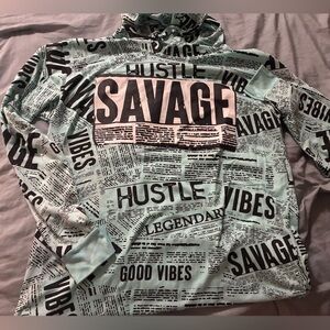 Savage Men’s Graphic Large Light blue hooded long sleeve Tee